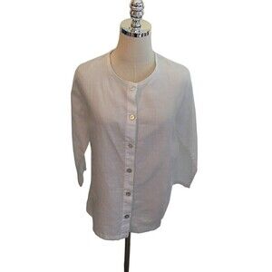 Hot Cotton LA Size Large Top White Long Sleeve Lagenlook Button Up